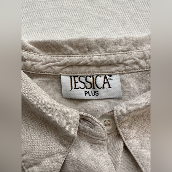 Linen Button Down Collar Shirt - Jessica Plus - Neutral Tan - Size 2X - Picture 6 of 10